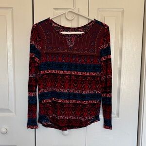 Elegant Burgundy and Navy Women's Long Sleeve Top